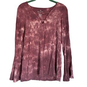 American Eagle pink tie dye long sleeve top with bell sleeves. Medium